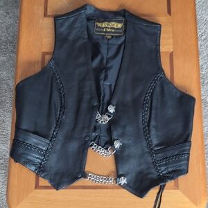Black Leather Motorcycle Vest